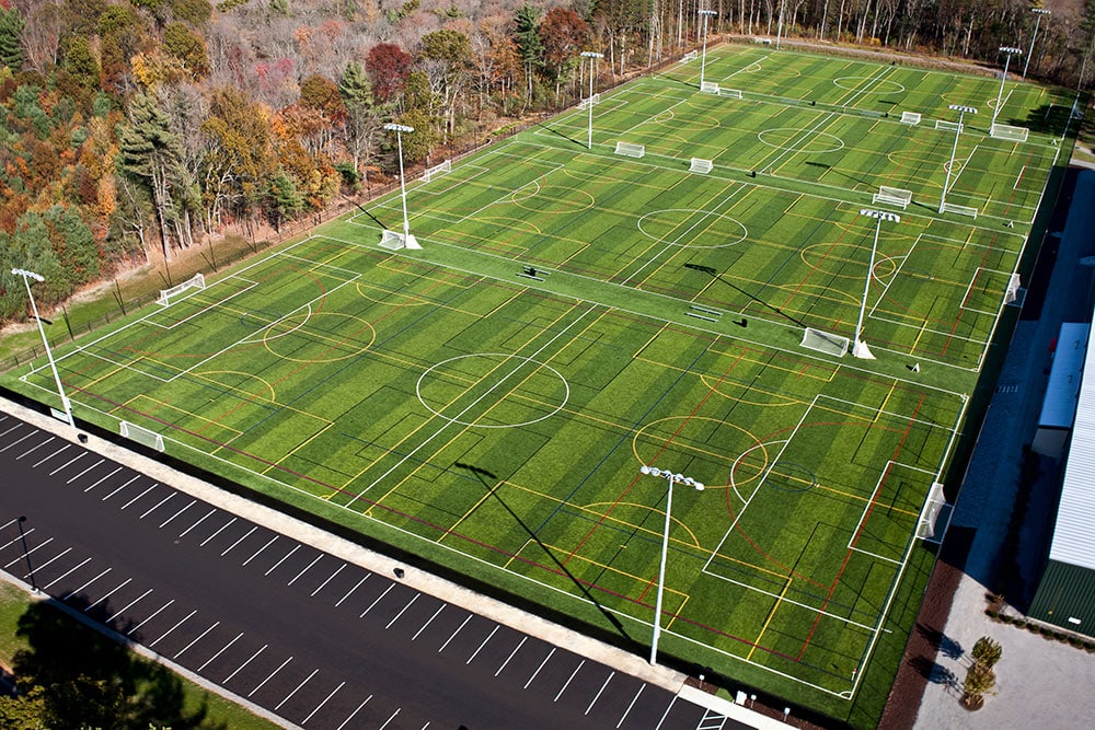 Soccer fields lined up outside