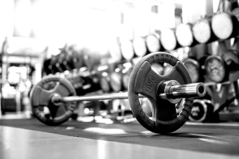 Dumbbell weight on weight room floor