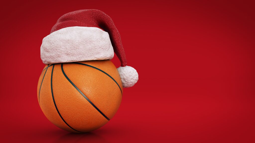 Santa hat on basketball